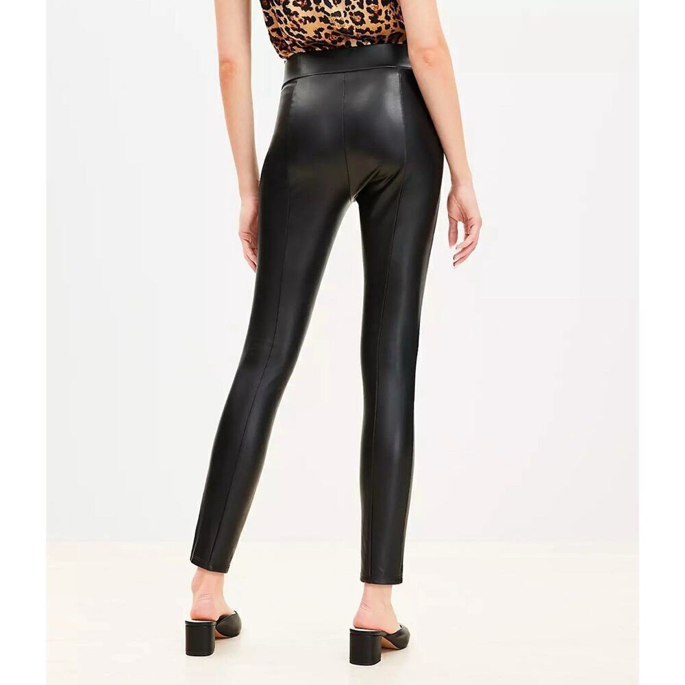 LOFT Black Faux Leather Pants Large High Waist Pleated